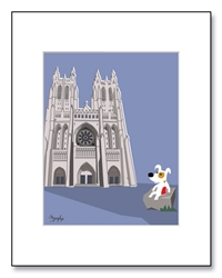National Cathedral Art, National Cathedral Illustration, National Cathedral Illustrations, Dogs at National Cathedral, Children Washington D.C., Decorative National Cathedral, National Cathedral Matted Print, Jack Russell Art, Jack Russell Washington D.C.